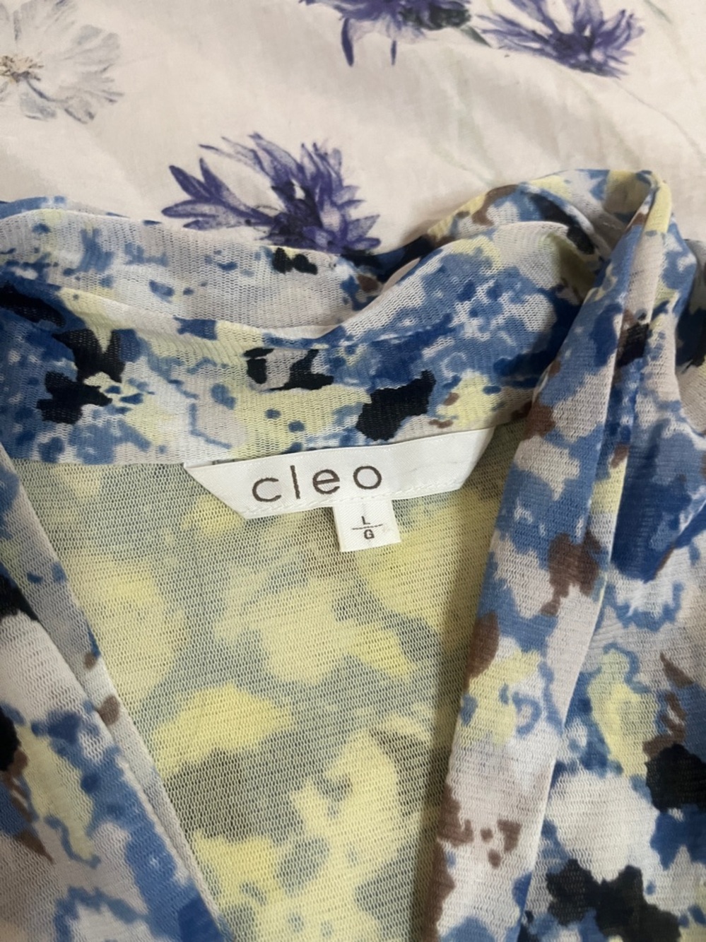 cleo Blue and Cream Short-Sleeve V-Neck Floral Print Top - Picture 2 of 5